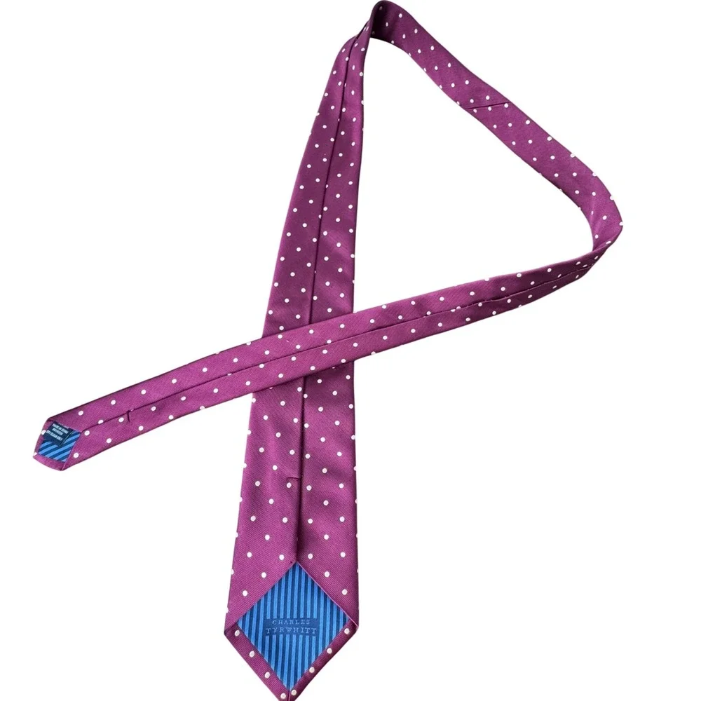 Charles Tyrwhitt Men Silk Polka Dot Tie Burgundy Magenta White 3.25 Wide